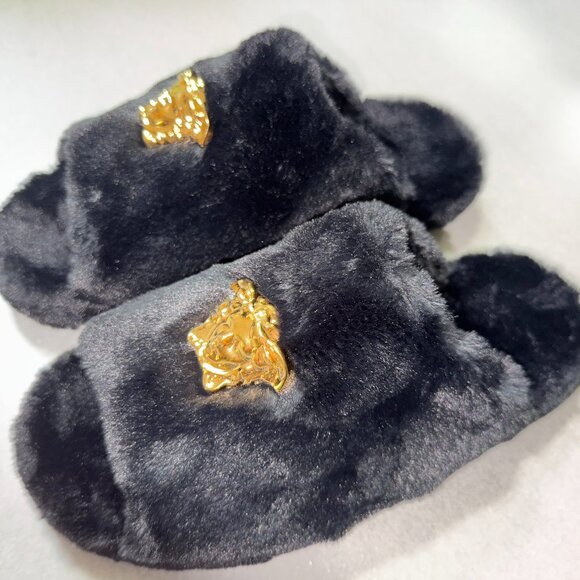 VERSACE MENS MEDUSA MEDUSA FAUX FUR HOUSE SLIPPERS SIZE 44 APPROX 10/11 - Picture 3 of 10